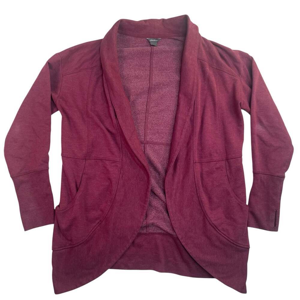 Eddie Bauer Camp Fleece Wrap Cardigan Sweater Women’s Medium Burgundy